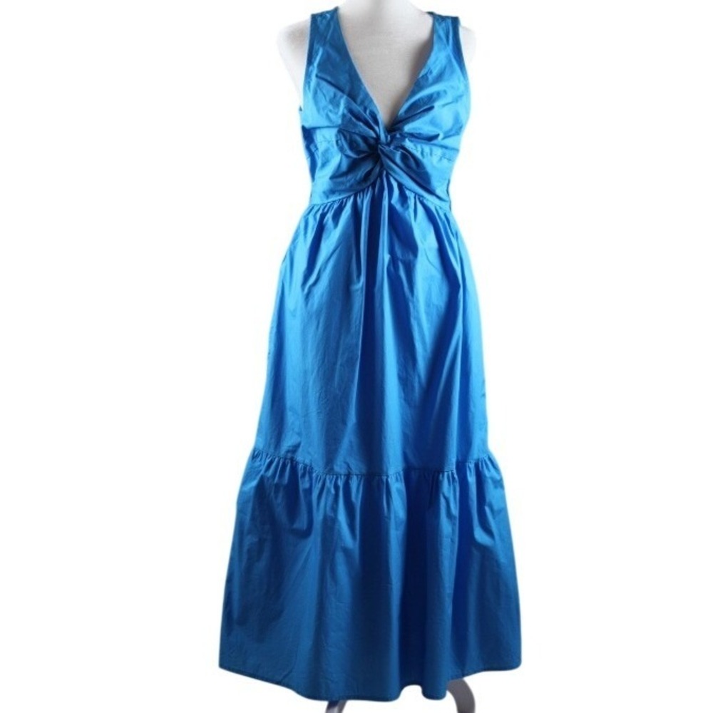 French Connection Blue Twist Front Tiered Maxi Dress Sleeveless Small NWT
